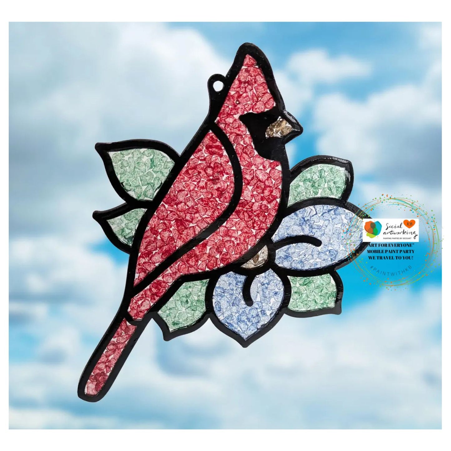 Faux Stain Glass Cardinal 6 or 8 inch shape
