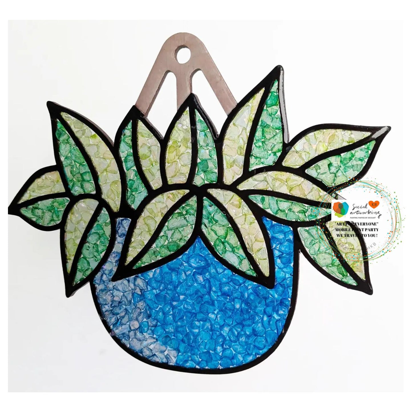 Faux Stain Glass Hanging Plant 6 or 8 inch shape