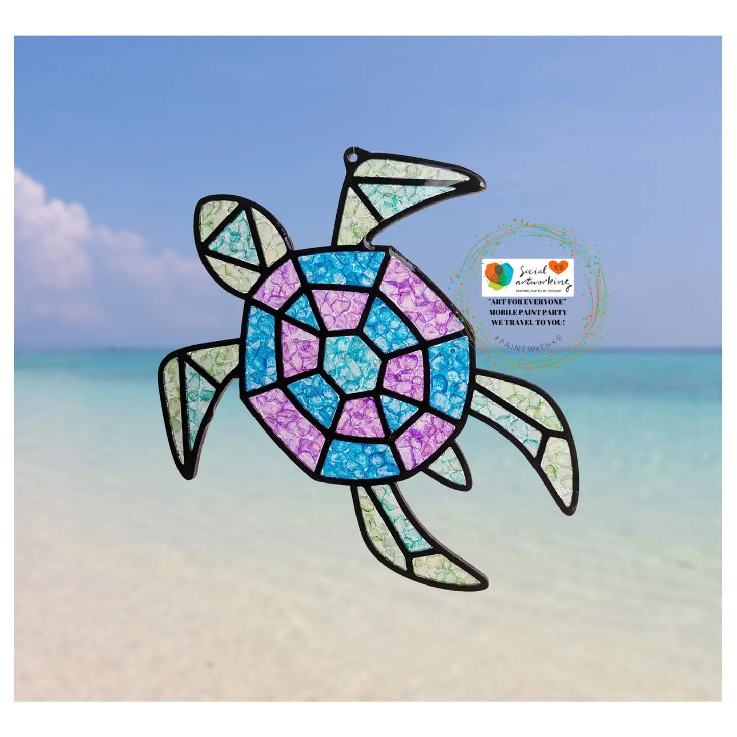 Faux Stain Glass Geometric Turtle 6 or 8 inch shape