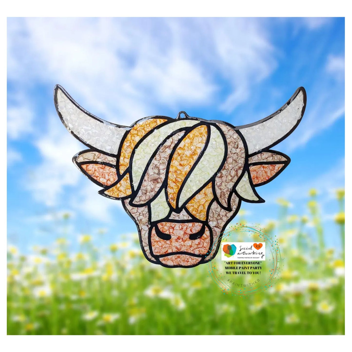 Faux Stain glass Highland Cow 6 or 8 inch shape