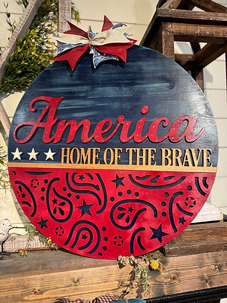 America Home Of The Brave Bandana 2-D Wood Door Hanger
