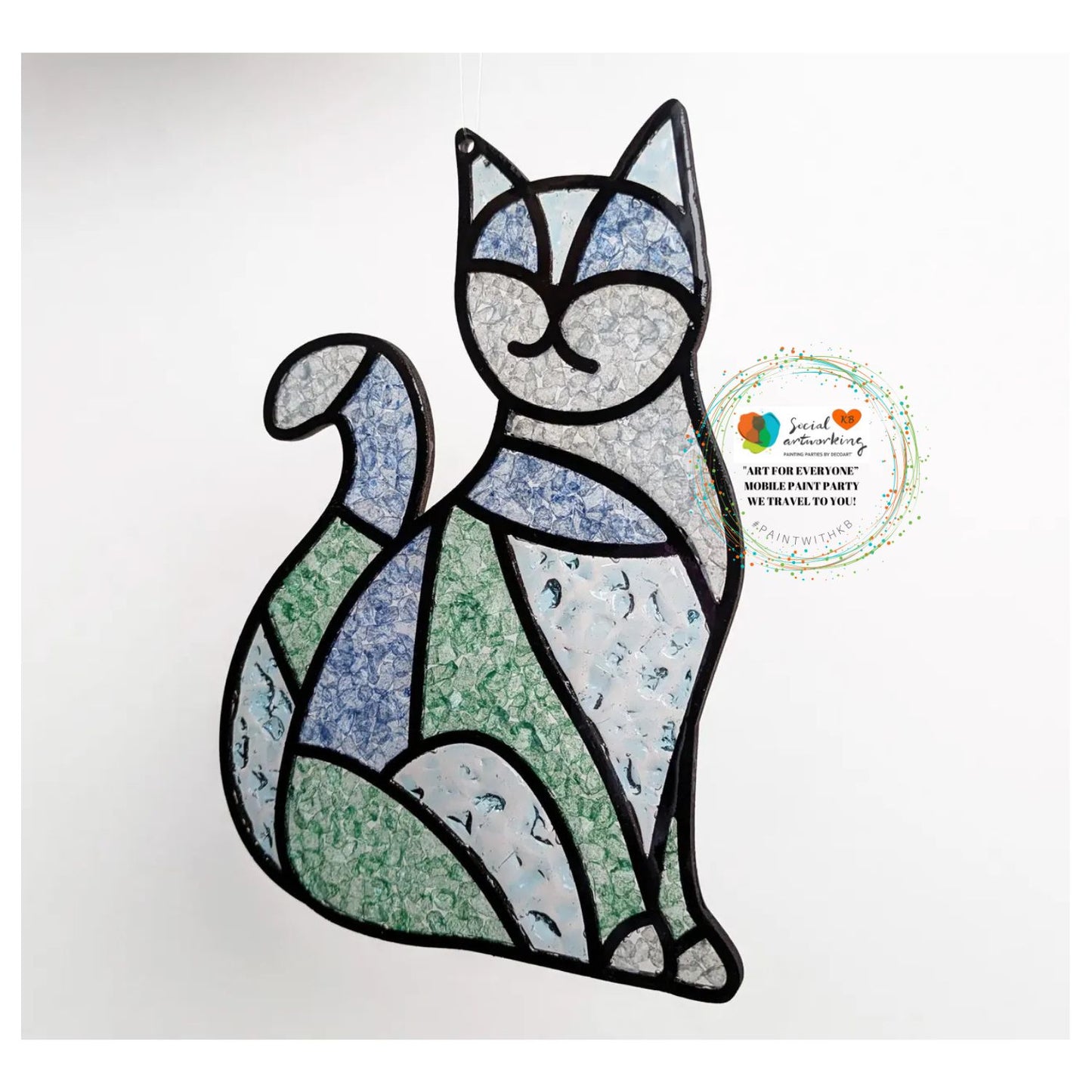 Faux Stain Glass Cat 6 or 8 inch shape