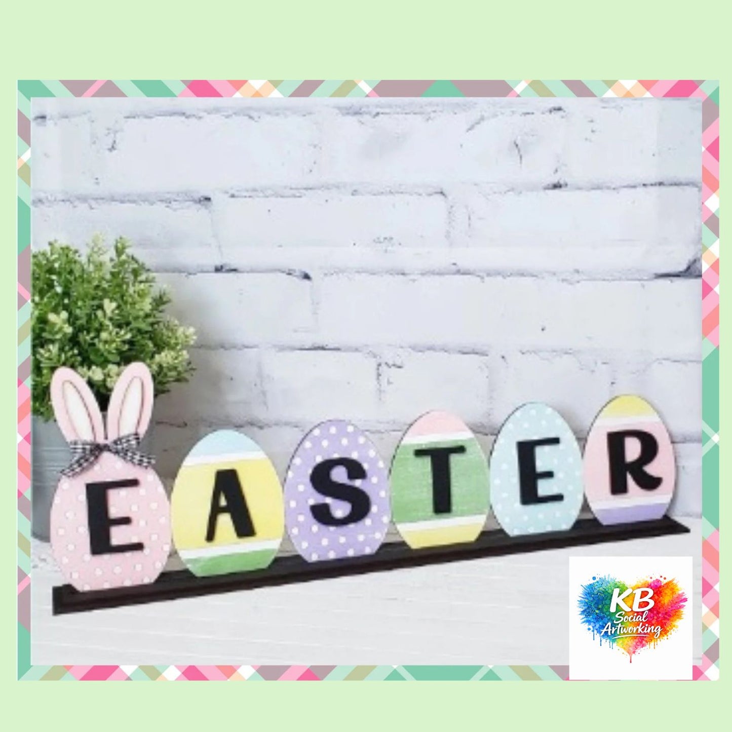 Bunny Easter Egg Word Art Shelf Sitter Stand Alone 2-D Wood Shape