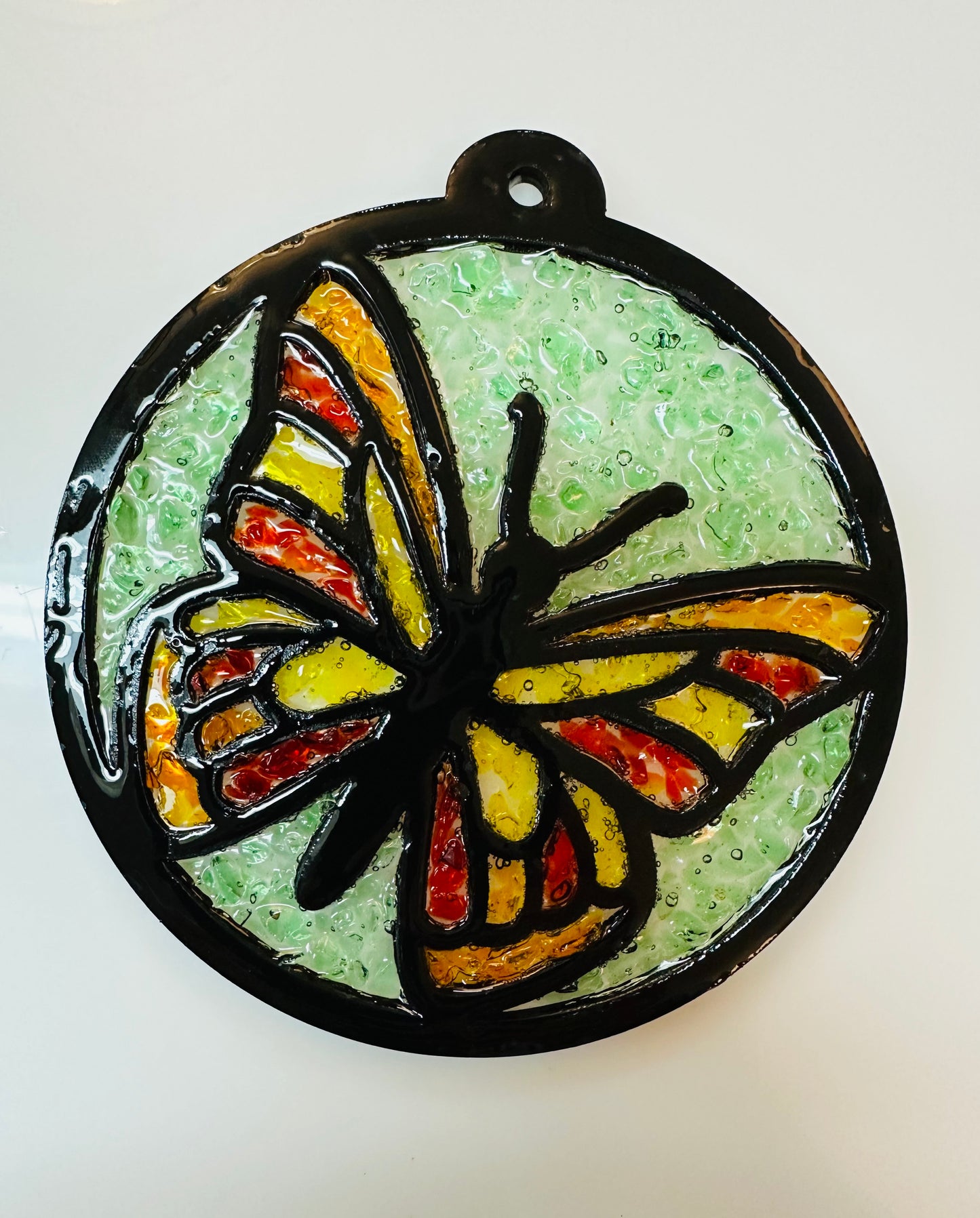 Faux Stain Glass Round Butterfly