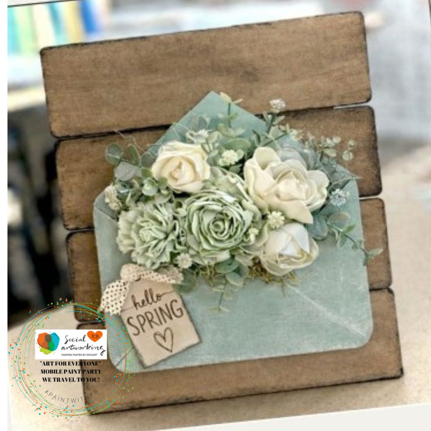 Hello Spring Envelope Wood Flower Pallet