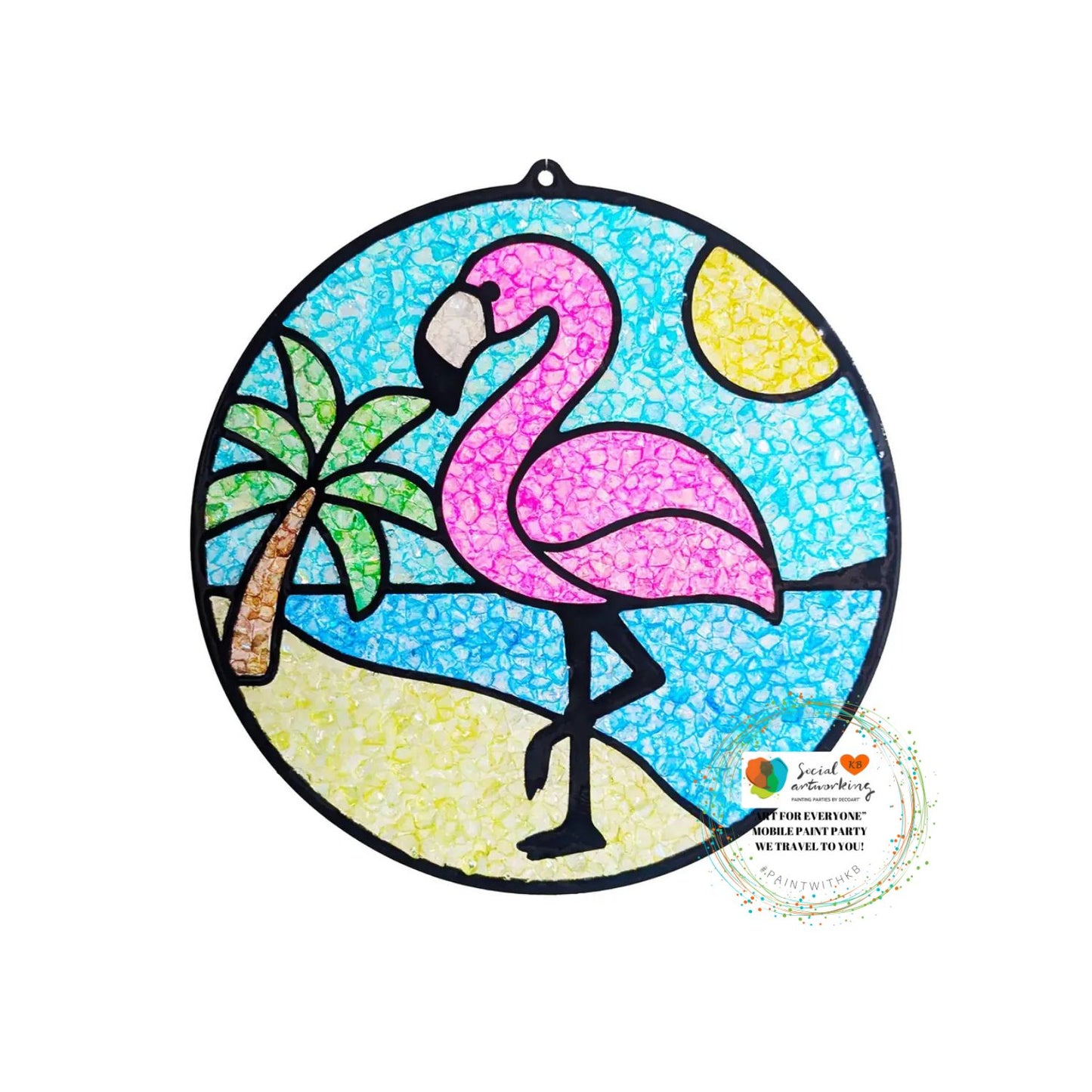 Flamingo with Palm Tree Suncatcher 6 or 8 inch shape