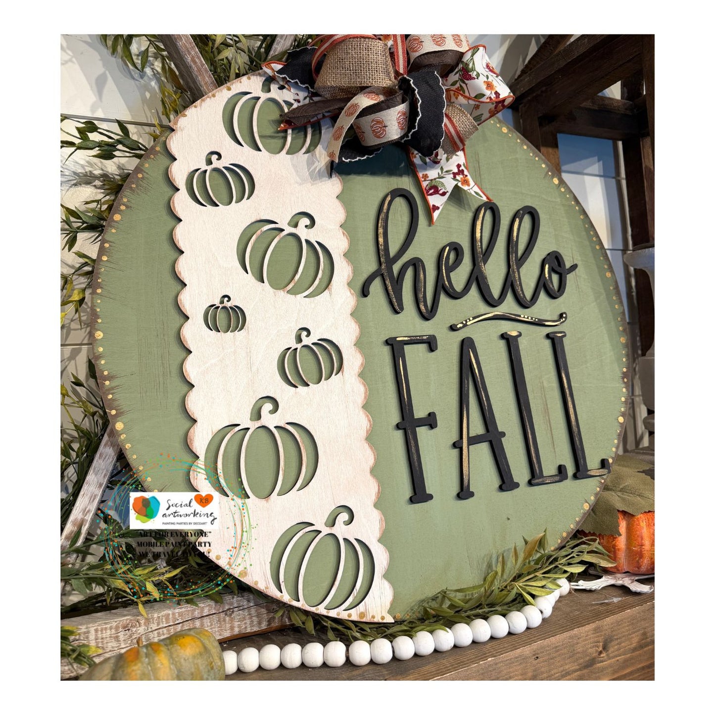 Hello Fall Round with cutouts 2-D Wood Door Hanger
