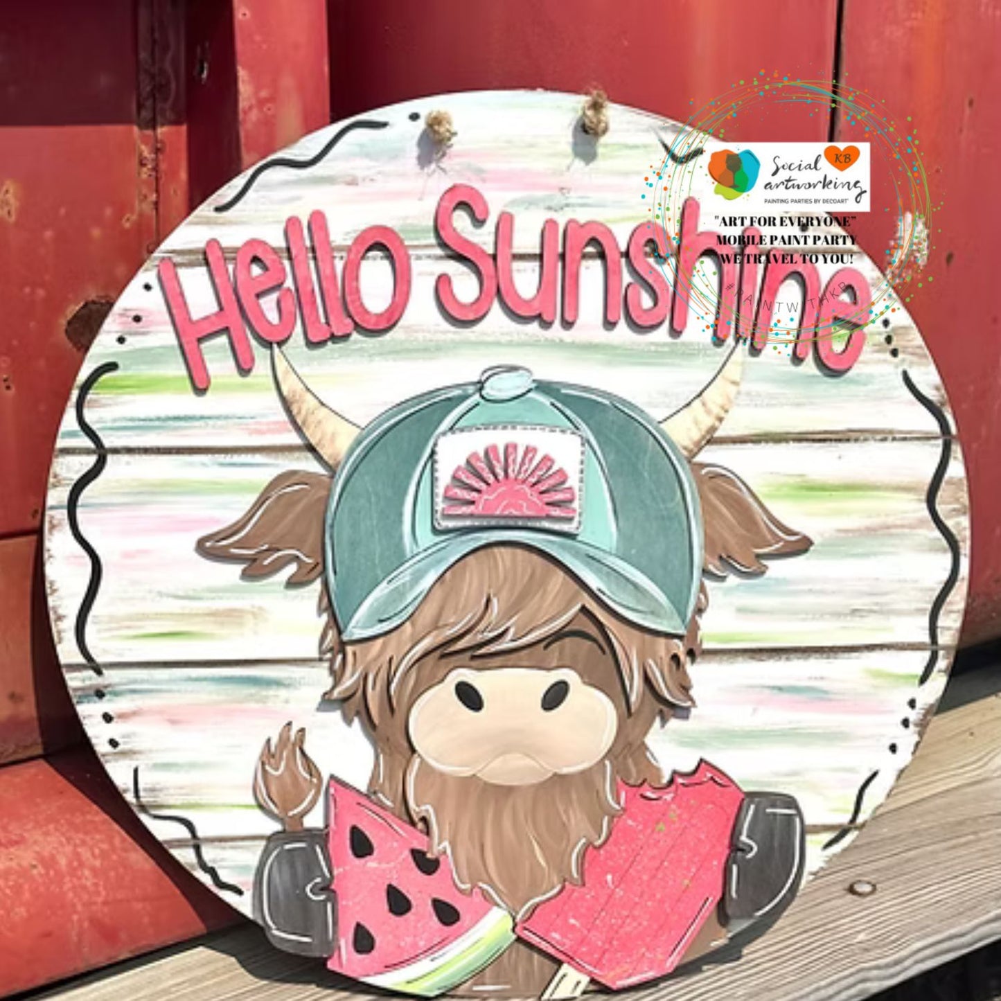 Hello Sunshine Highland Cow 2-D Wood Hanger