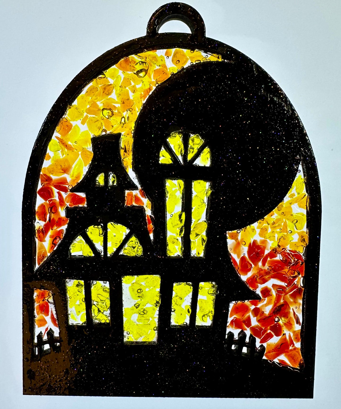 Faux Stain glass Haunted House with Moon