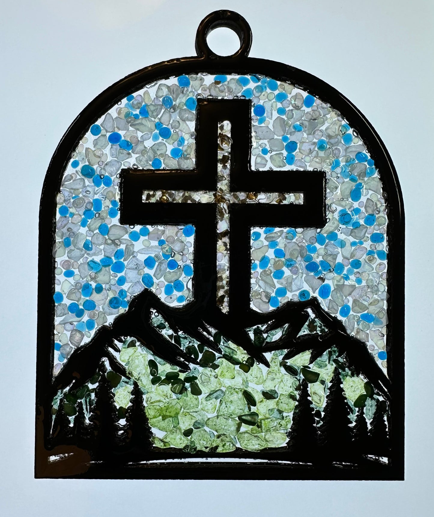 Faux Stain glass Cross on Mountain
