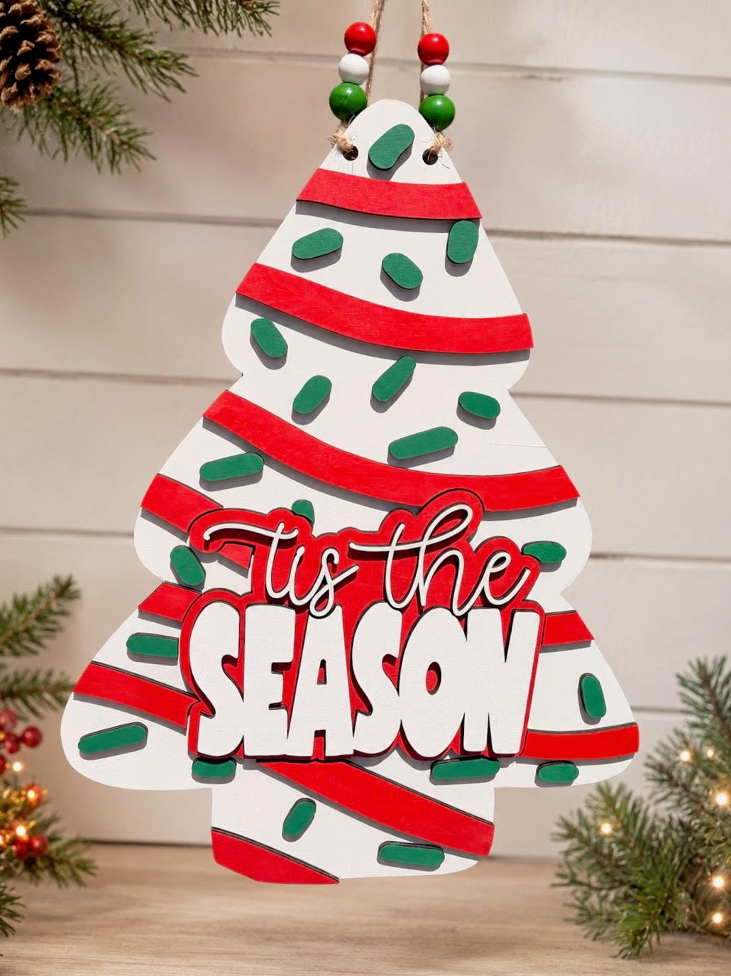 Tis The Season Christmas Cake 3-D Door Hanger