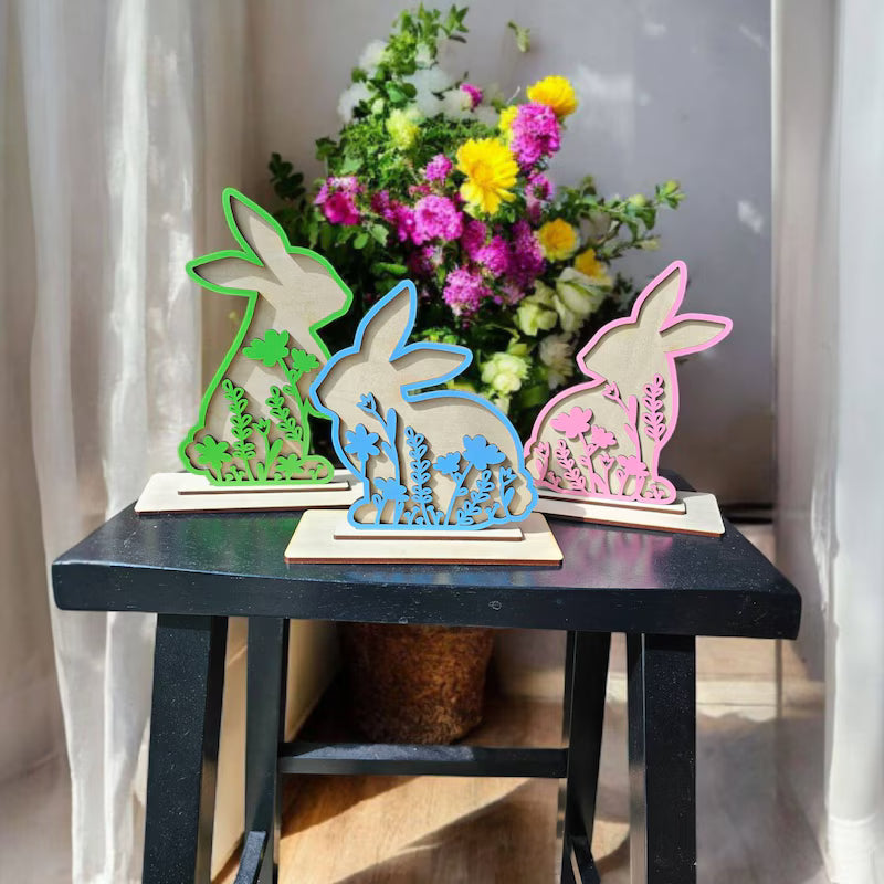 Floral Bunnies Freestanding Bunny Trio 2-D Wood Shape