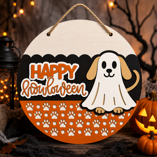 Happy Hawloween Ghost Dog 2-D Door Hanger