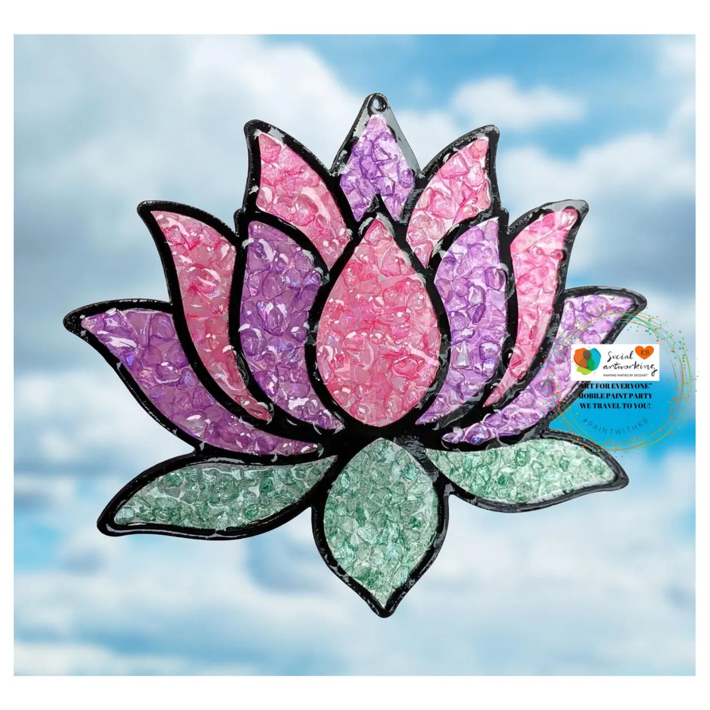 Faux Stain Glass Lotus Flower 6 or 8 inch shape