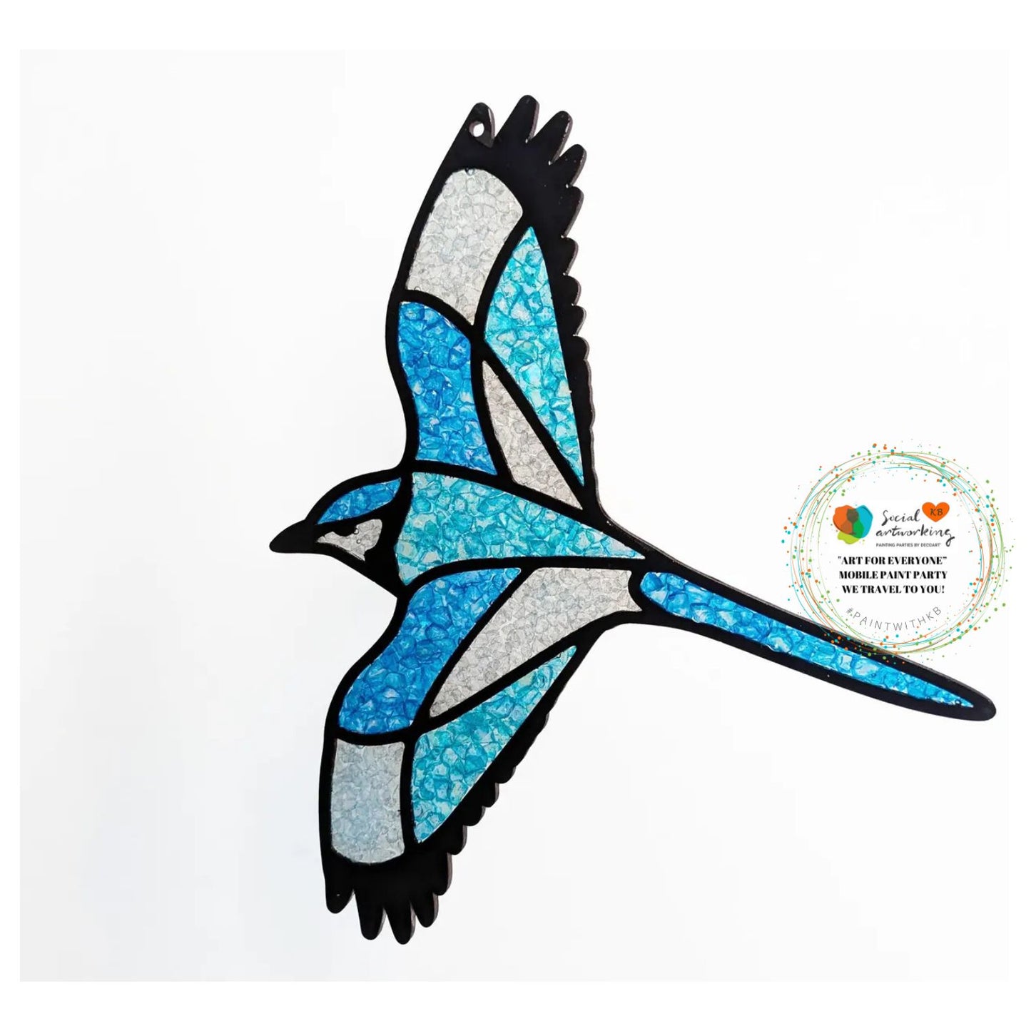 Faux Stain Glass Blue Jay 6 or 8 inch shape