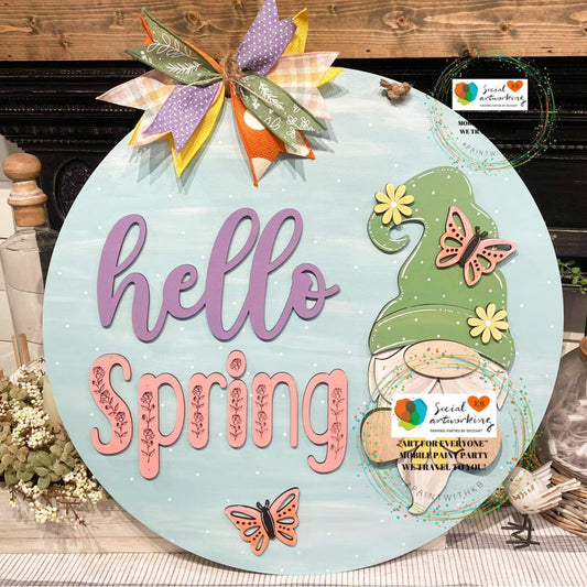Hello Spring Gnome 2-D Wood Door Hanger