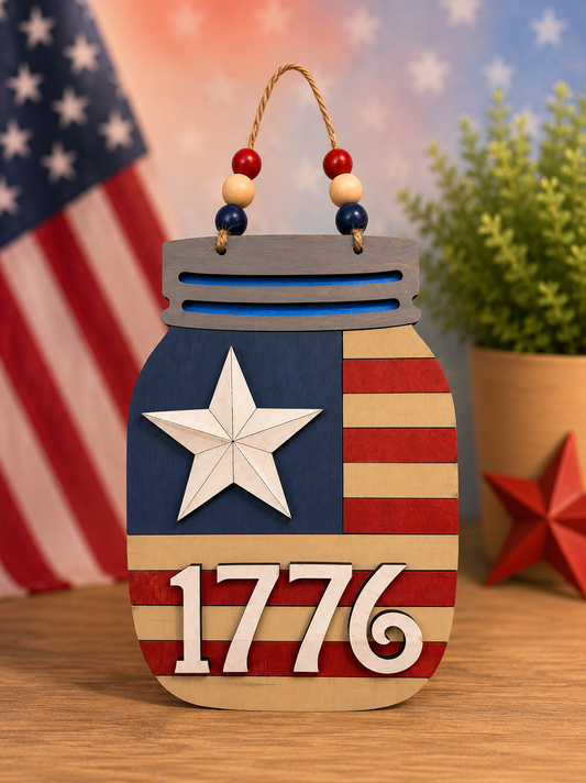 1776 Patriotic Mason Jar Sign 2-D Wood Shape