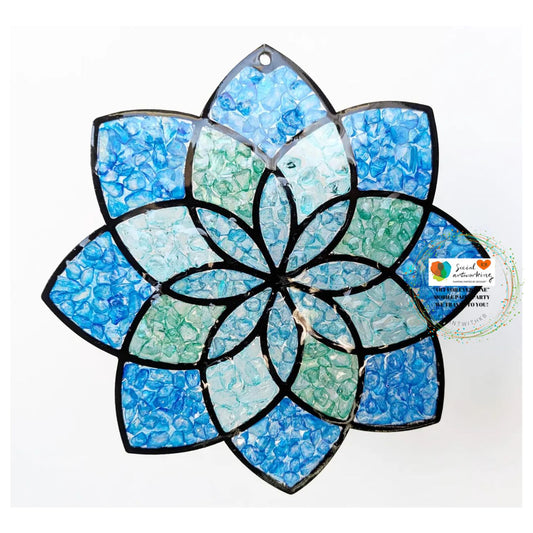 Faux Stain Glass Blue Lotus 6 or 8 inch shape