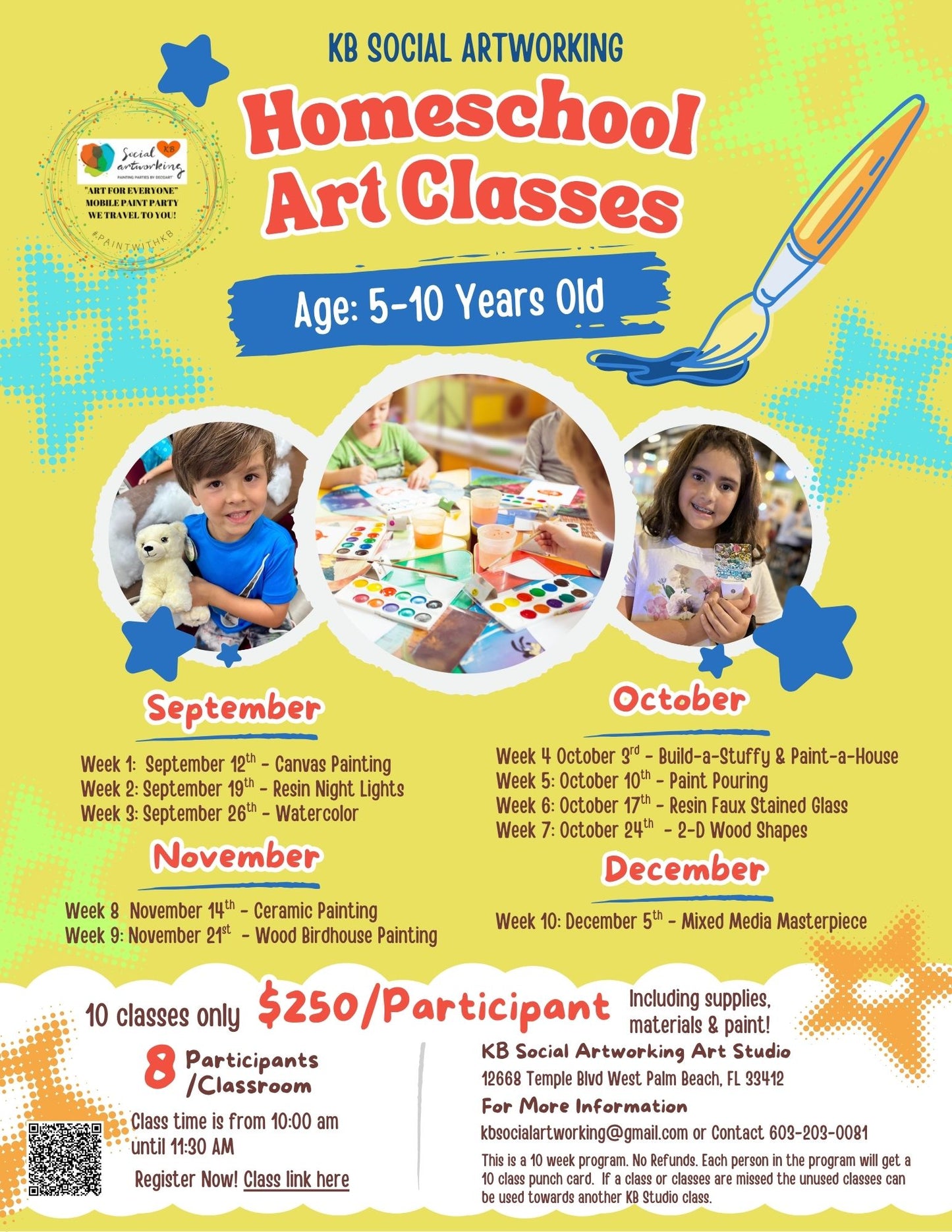 Home School Art Class Sept. 12th thru Dec. 5th (Fridays from 10-11:30 AM)