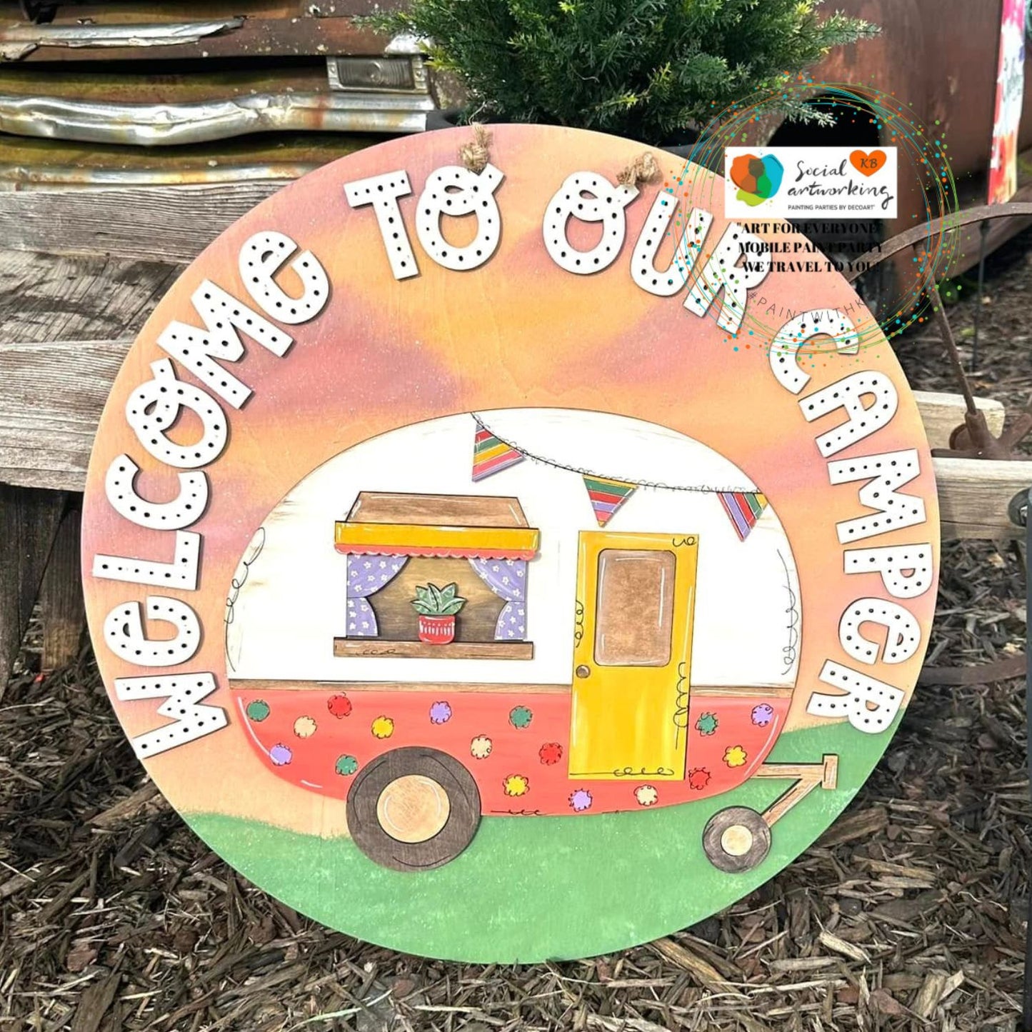 Welcome to our camper  vintage pod 2-D Wood Hanger
