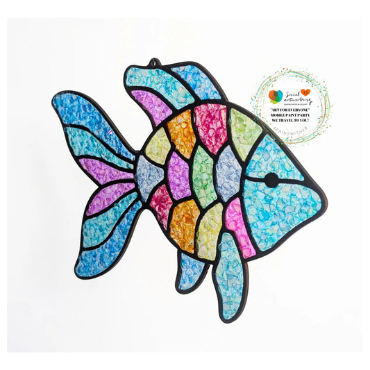 Faux Stain Glass Colorful Fish 6 or 8 inch shape