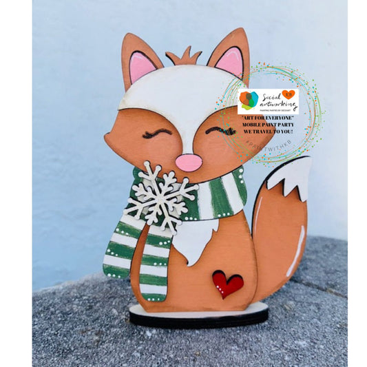 Fox with Scarf Shelf Sitter Standing Sign