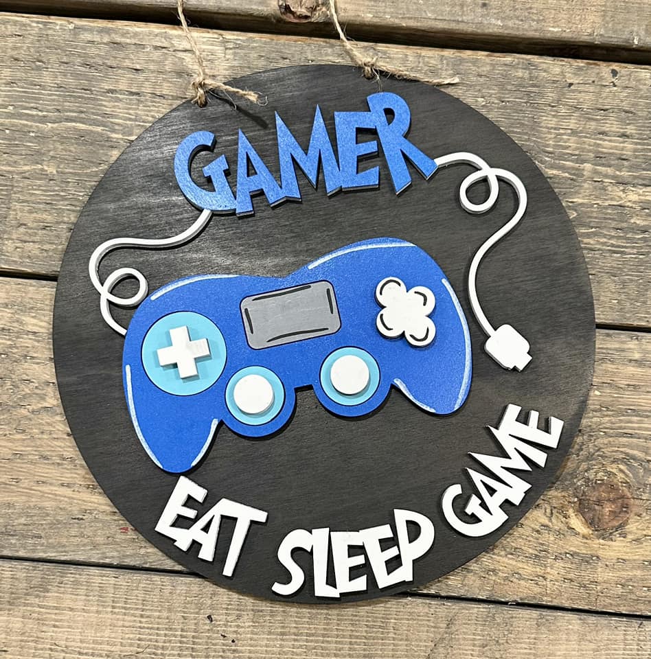 Gamer Eat Sleep Game 2-D Wood Kids Sign
