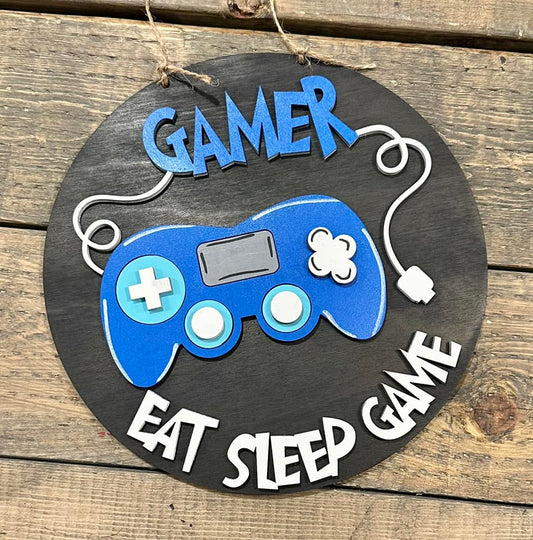 Gamer Eat Sleep Game 2-D Wood Kids Sign