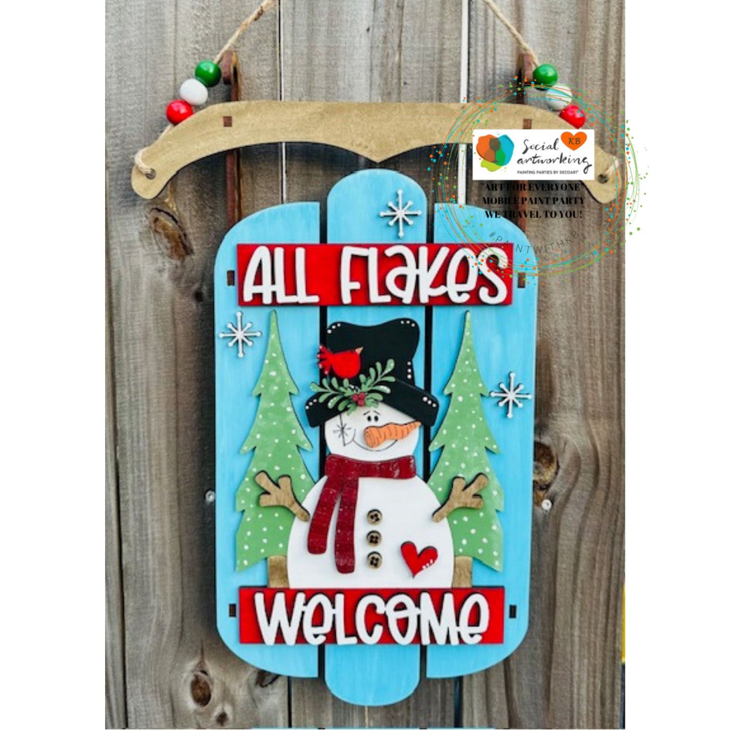 All Flakes Welcome Snowman Sled 3-D Door Hanger