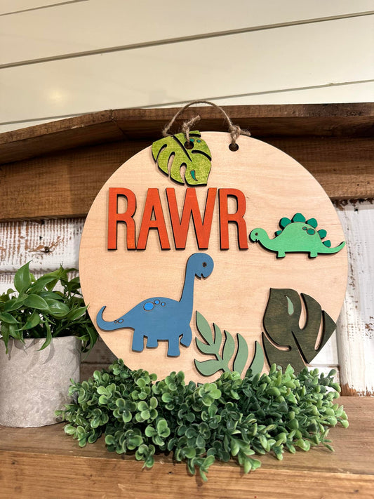 RAWR Dinasour 2-D Wood Kids Sign