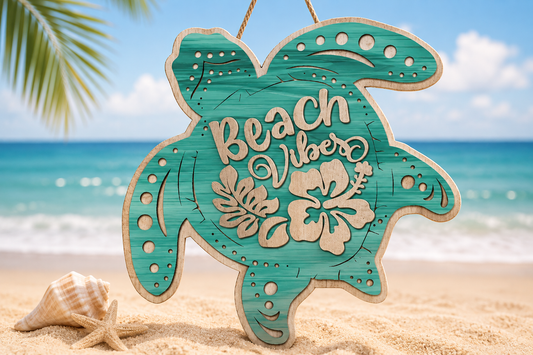 Beach Vibes Sea Turtle 2-D Wood Door Hanger