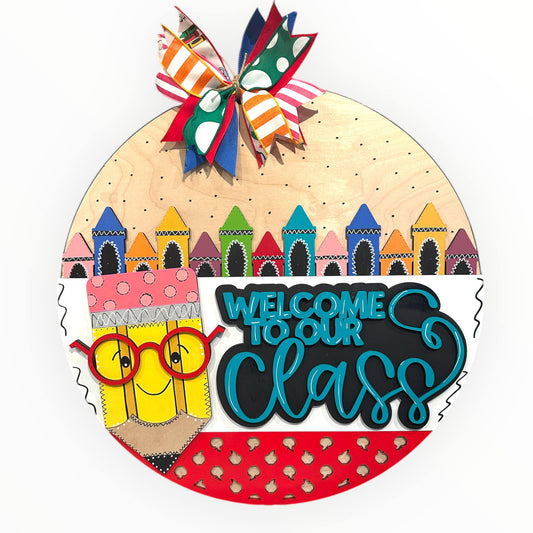 Pencil welcome to our class apple cut out bottom