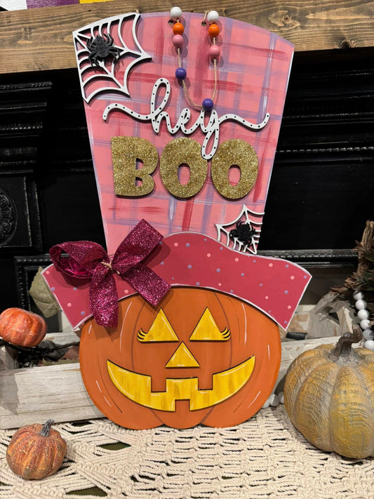 Hey Boo with top hat 2-D Wood Shape