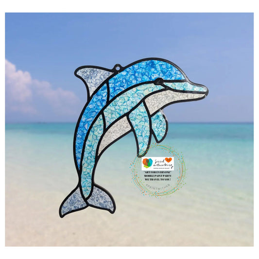 Faux Stain Glass Dolphin 6 or 8 inch shape