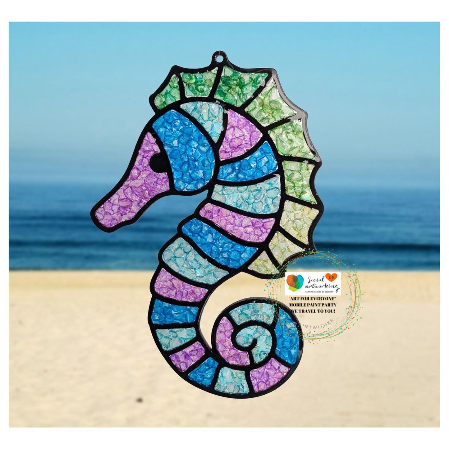 Faux Stain Glass Sea Horse 6 or 8 inch shape