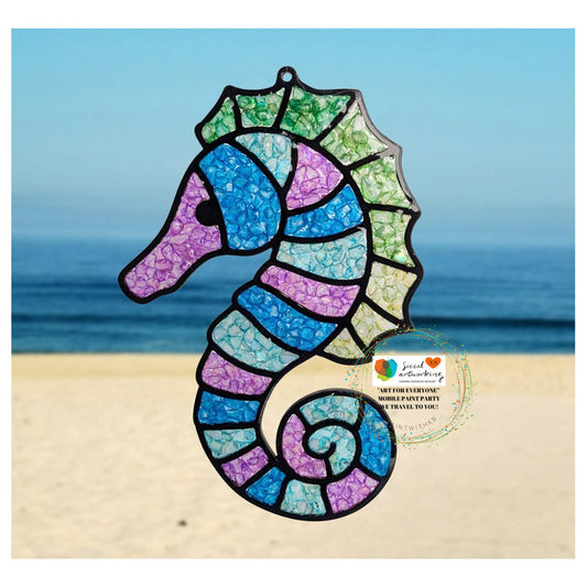 Faux Stain Glass Sea Horse 6 or 8 inch shape