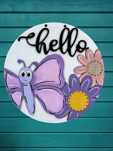 Hello Butterfly 2-D Wood Kids Sign