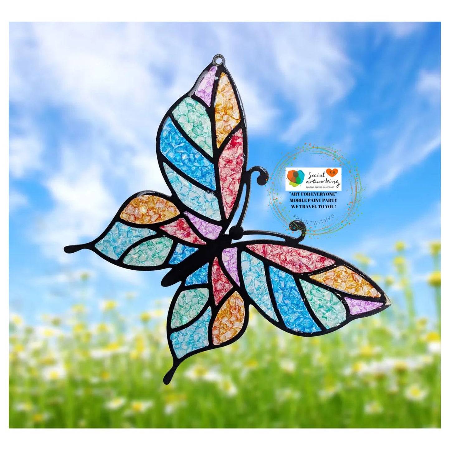 Faux Stain Glass Butterfly with pointed wings 6 or 8 inch shape