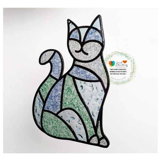 Faux Stain Glass Cat 6 or 8 inch shape