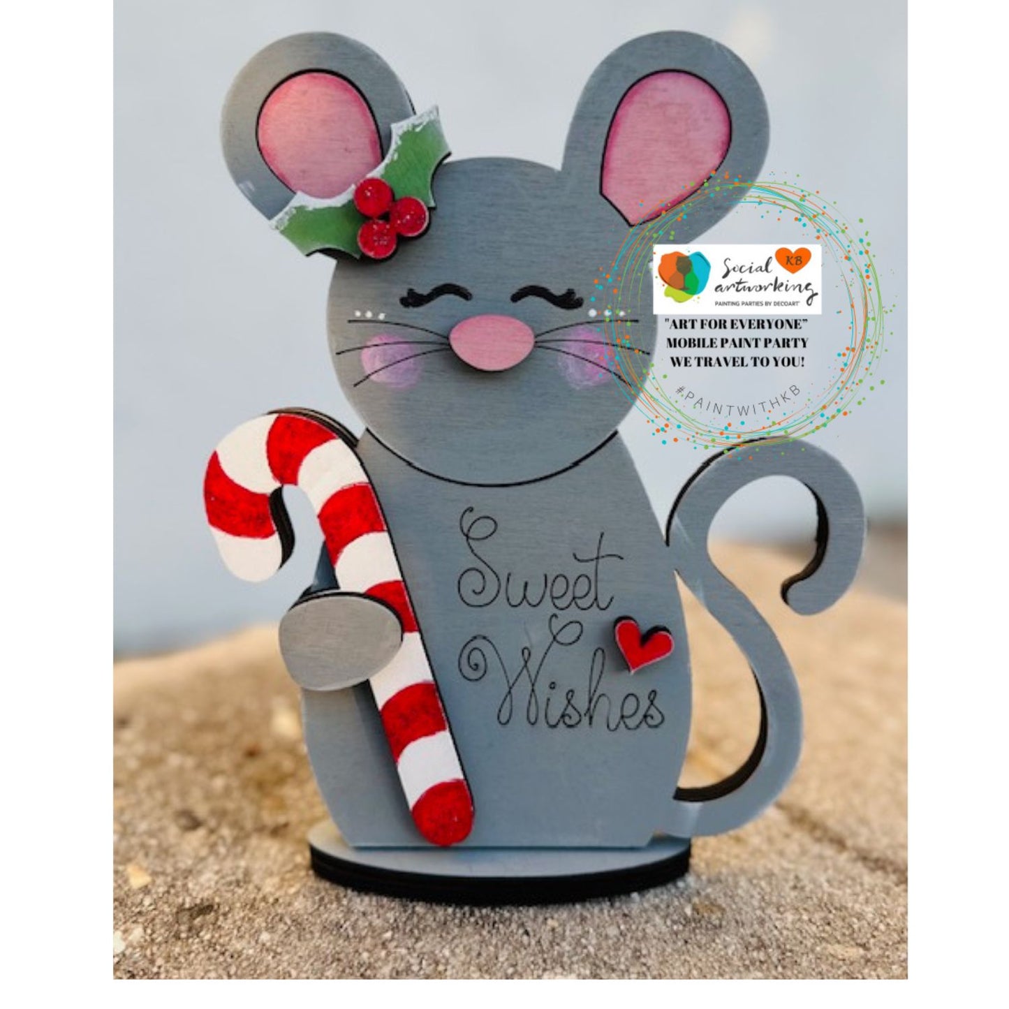 Mouse with Candy Cane Shelf Sitter Standing Sign