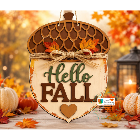 Hello FALL Acorn 2-D Wood Door Hanger