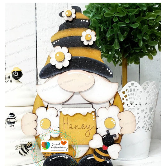 Bee Gnome Shelf Sitter Stand Alone 2-D Wood Shape