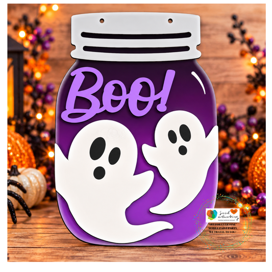 Boo Ghost Mason Jar Sign 2-D Wood Shape