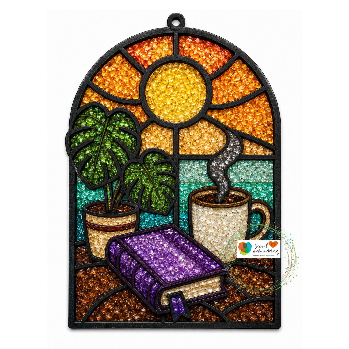 Books Coffee Monsteras Suncatcher 6 or 8 inch shape