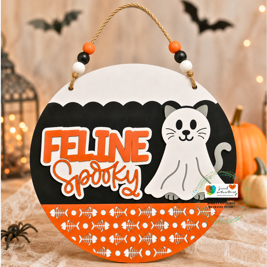 Feline Spooky Halloween Cat 2-D Door Hanger