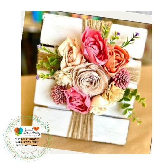 Cross with Rope Wood Flower Pallet