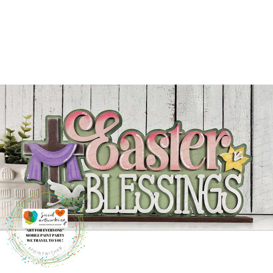Easter Blessings Word Art Shelf Sitter Stand Alone 2-D Wood Shape