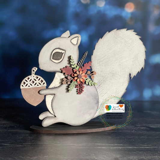 Fall Floral Squirrel with Wood Flowers 2-D Wood Shape