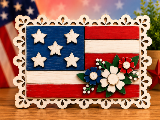 4th of July Flag Shelf Sitter Sign 2-D
