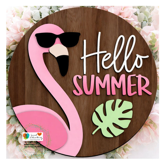 Hello Summer Flamingo with Sunglasses 2-D Wood Hanger